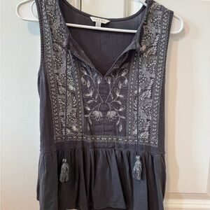 Lucky Brand Charcoal Embroidered Blouse